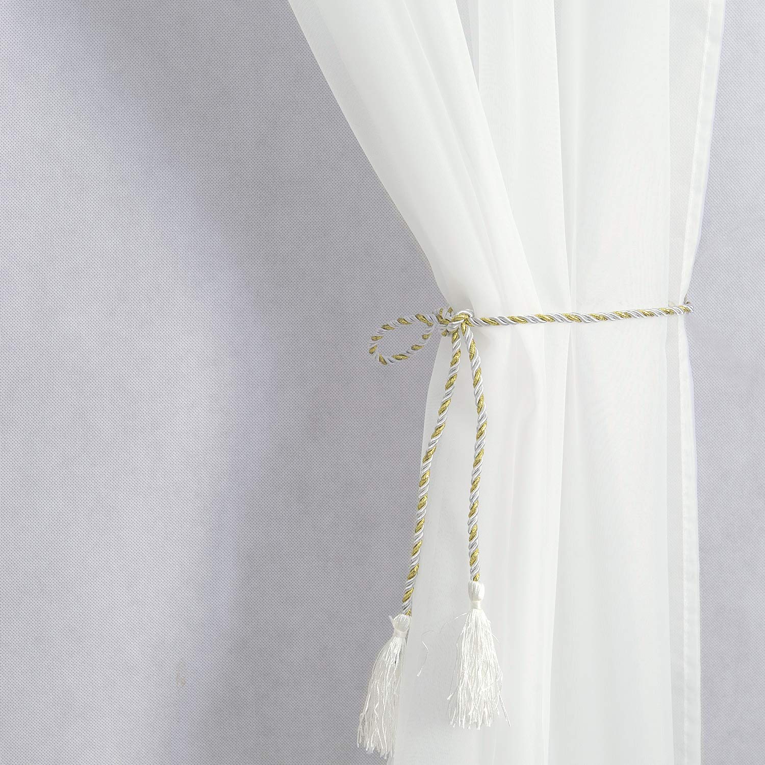 PRAVIVE Outdoor Sheer Curtain Panels - Elegant Waterfroof Tab Top Indoor/Outdoor Drapes/Pergola Shades/Gazebo Blinds for Patio Privacy (2 Tiebacks Included), Off White, 54 W X 96 L, Set of 2