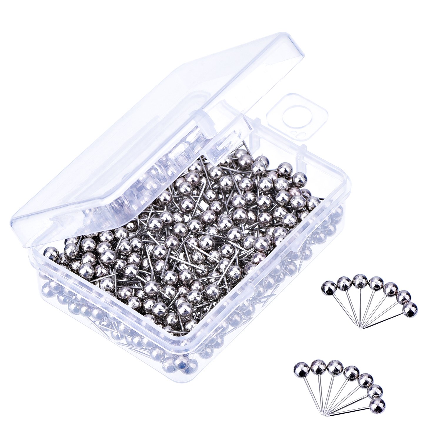 EBOOT Map Push Pins, 400 Pack (Silver, Plastic & Alloy Steel, 1/8 inch Diameter, 3/5 inch Total Length, SHARP_PIN)