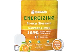 SEONNIX Shower Steamers Aromatherapy 15 Pack, Tangerin & Lemon Shower Bombs with Natural Essential Oils, Relaxation & Birthday Gifts for Women and Men, Stress Relief & Self Care Gifts, Shower Tablets