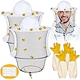Panitay 46 Pcs Halloween Beekeeper Costume Set 2 Pcs Bee Hat and Veil, 2 Pairs Gloves, 20 Wool Felt Bee 20 Round Double Sided Tape Beekeeping Hats with Netting for Keeper Catcher