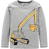 Moon Tree Boys Cotton Long Sleeve T Shirts Cartoon Shirt Crew Neck Tees Excavator 2 Pack