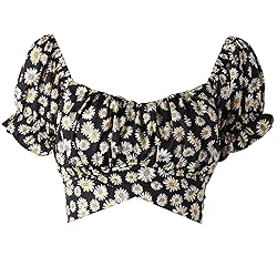 COOUFE Women's Crop Tops Ruffle Short Sleeve Tie