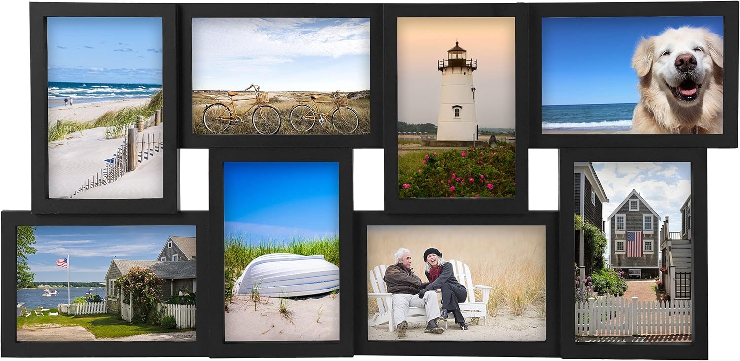 Photo Albums, Frames & Accessories - Melannco 24 x 12 Inch 8 Opening Photo Collage Frame, Displays Four 4x6 and Four 6x4 Inch Photos, Black