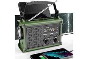 Emergency Weather Radio with Hand Crank & Solar Charging, AM/FM/NOAA Weather Alerts, 12000mAh Power Bank for Phone Charging, 