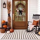 Moucuny 2'4'' X 3'7'' Khaki Black White Fall Vertical Stripe Outdoor Rug | Fall Thanksgiving Neutral Front Porch Door Mat, Farmhouse Washable Entryway Decor, Welcome Layering Mat for Party Outdoor