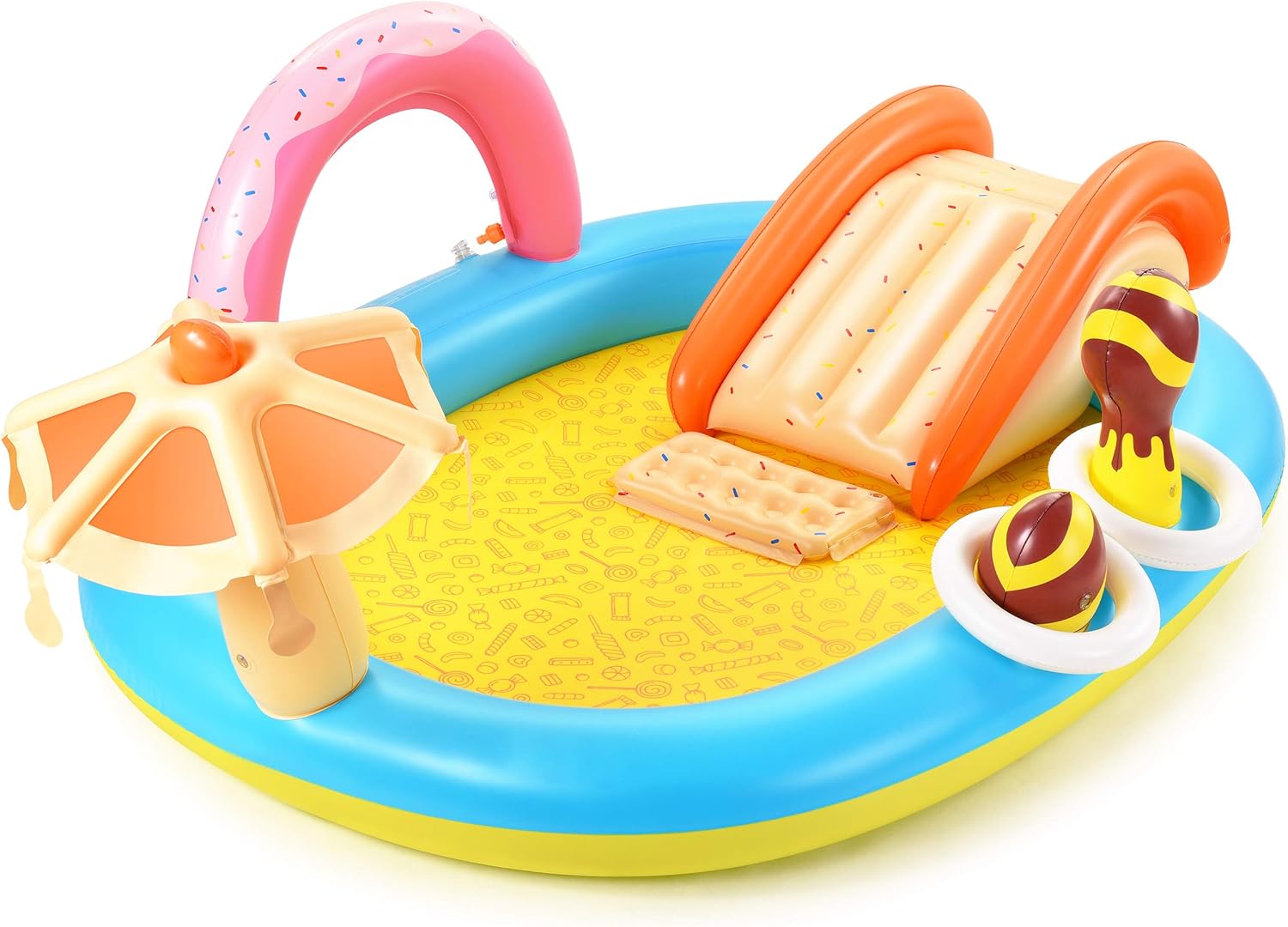 Hesung Inflatable Play Center, 98'' x 67'' x 32'' Kids Pool with Slide for Garden, Backyard Water Park, Colorful: Toys & Games