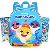 Baby Shark Mini Backpack for Toddlers Bundle - 11" w Adjustable Straps | Baby Shark Small Backpack for Travel Preschool Plus Stickers ~ Fits Girls, Boys, Kids