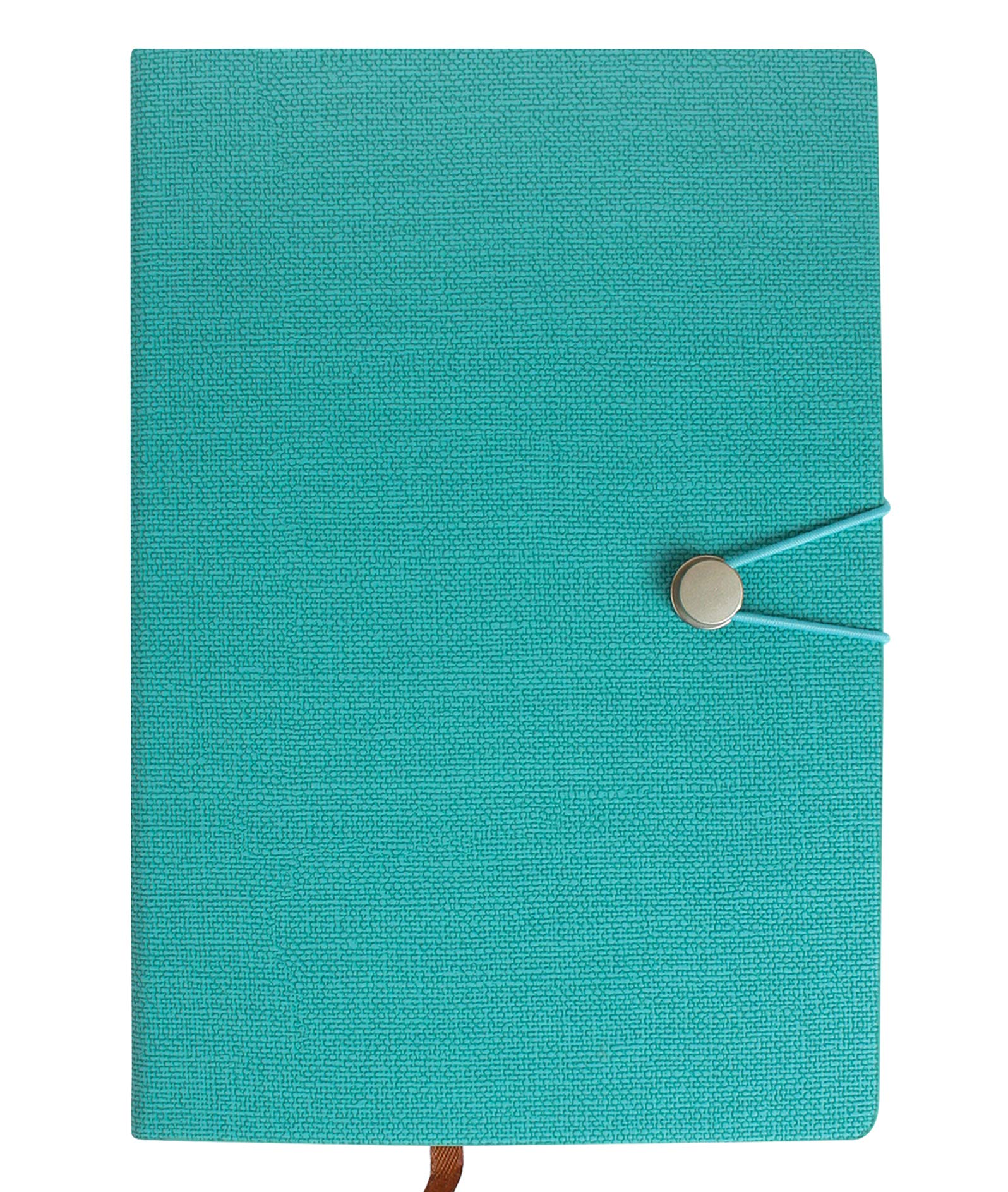 Emartbuy Textured Premium PU Leather Hardbound Diary Notebook Notepad Writing Journal Ruled A5 Size 100 Sheets (200 Pages) With Metal Button Stud and Elastic Loop Closure - Turquoise