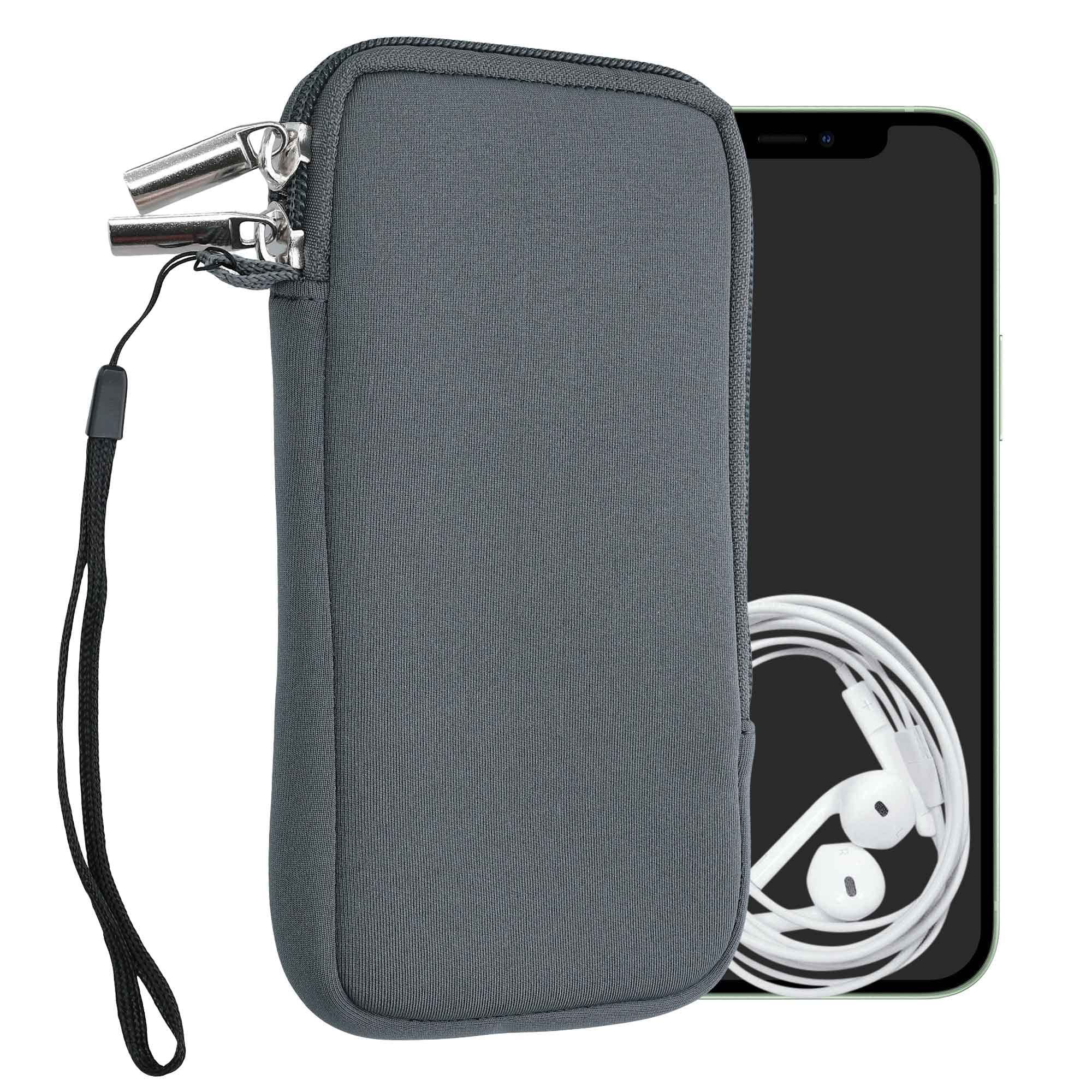 kwmobile Neoprene Phone Pouch Size XL - 6.7/6.8" - Universal Cell Sleeve Mobile Bag with Zipper, Wrist Strap - Grey