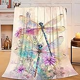 Taimeng Dragonfly Throw Blanket, Watercolor Floral Blanket, Dragonfly Stuff Fleece Cozy Flannel Warm Lightweight Blankets Gifts for Kids Teens Women Men Girls Boys 50"X40"