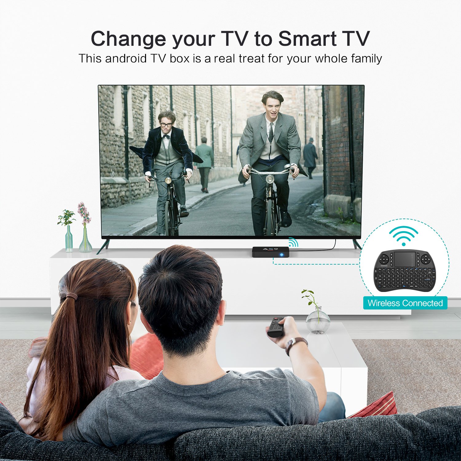 TICTID 2018 4K TV Box Android 7.1【2G + 16G】 avec Mini Clavier Touchpad AX9 Max WiFi IEEE 802.11 b/g/n 2.4G Quad-Core 64-bit True 4K Play H.265