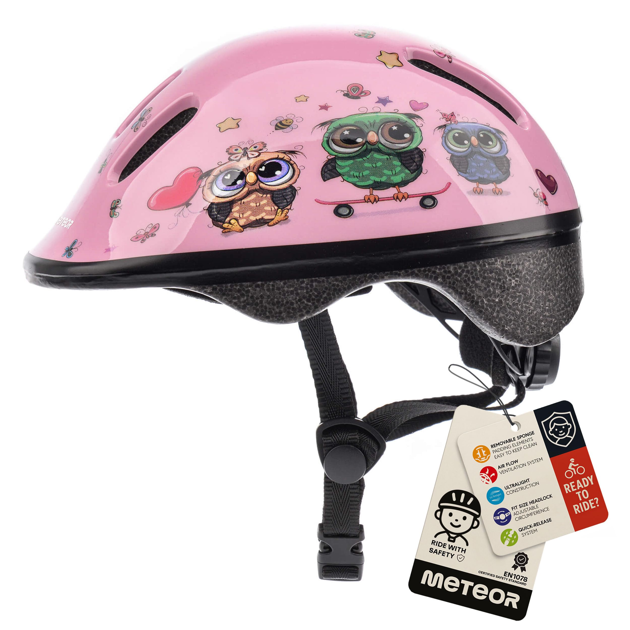 Bike Helmet For Baby, Kids, Boys, Girls - Cycling Safety Small Sizes Child MTB Bike Bicycle Skateboard Scooter Lightweight Adjustable Breathable - MV6-2 - Size: S XS 44-48 cm - Motif : Little owl