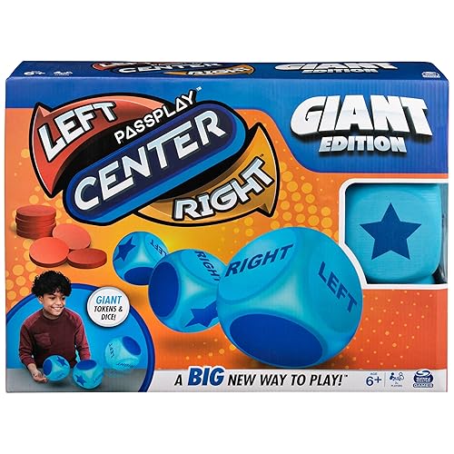 Spin Master Games, Left Center Right Giant Edition, Family Game for Indoor & Outdoor Fun with Big Oversized Board, for Family and Kids, 2-4 Players, Ages 6 & Up