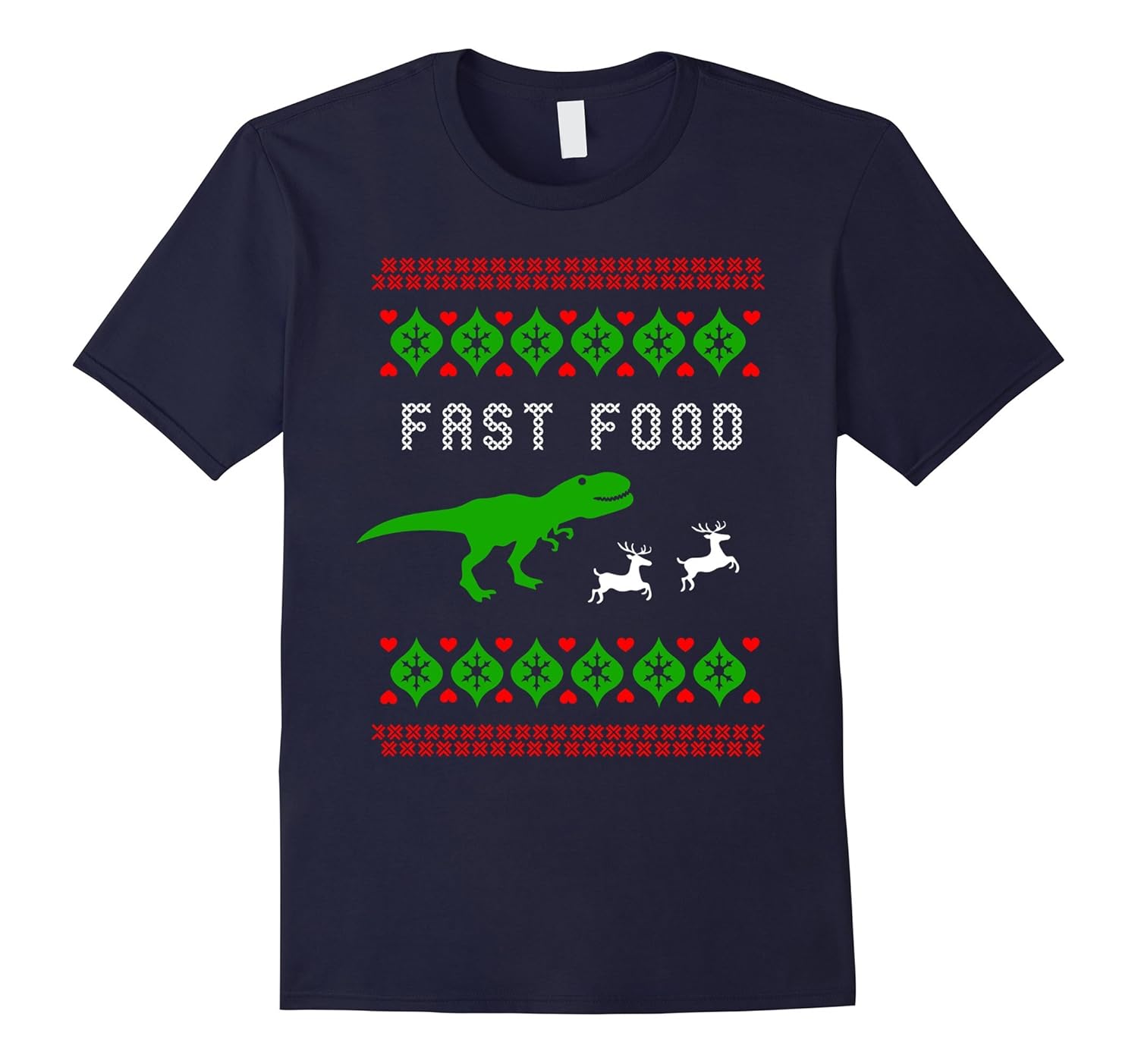 Fast Food Dinosaur Chasing Deers Ugly Christmas T-Shirt-ANZ