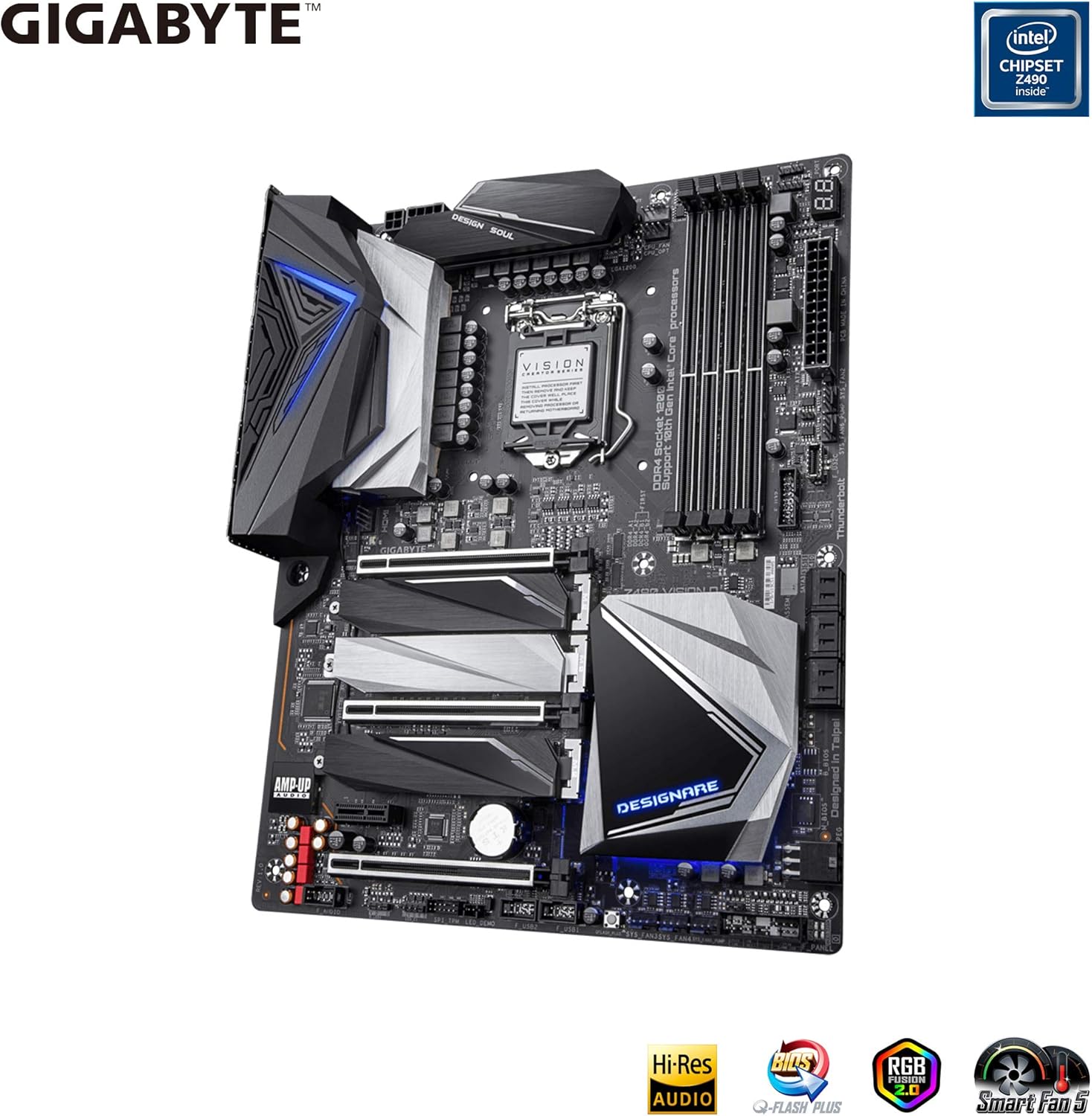Amazon Com Gigabyte Z490 Vision D Intel Lga10 Z490 Atx 3xm 2 Dual Thunderbolt 3 Sata 6gb S Usb 3 2 Gen 2 Intel Wifi 6 Direct 12 Phase Digital Power Intel 2 5g Lan Motherboard Computers Accessories