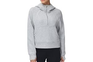 THE GYM PEOPLE Womens' Hoodies Half Zip Long Sleeve Fleece Crop Pullover Sweatshirts with Pockets Thumb Hole