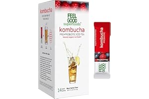 FeelGood Superfoods Kombucha Iced Tea Packets, Delicious Mixed Berries Flavored Refreshing Instant Kombucha Powder Fizzy Drink, Probiotic Supplement for Gut Health, 14 Pack