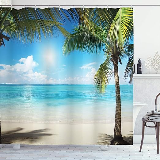 Amazon Com Ambesonne Tropical Beach Shower Curtain Coconut Palm