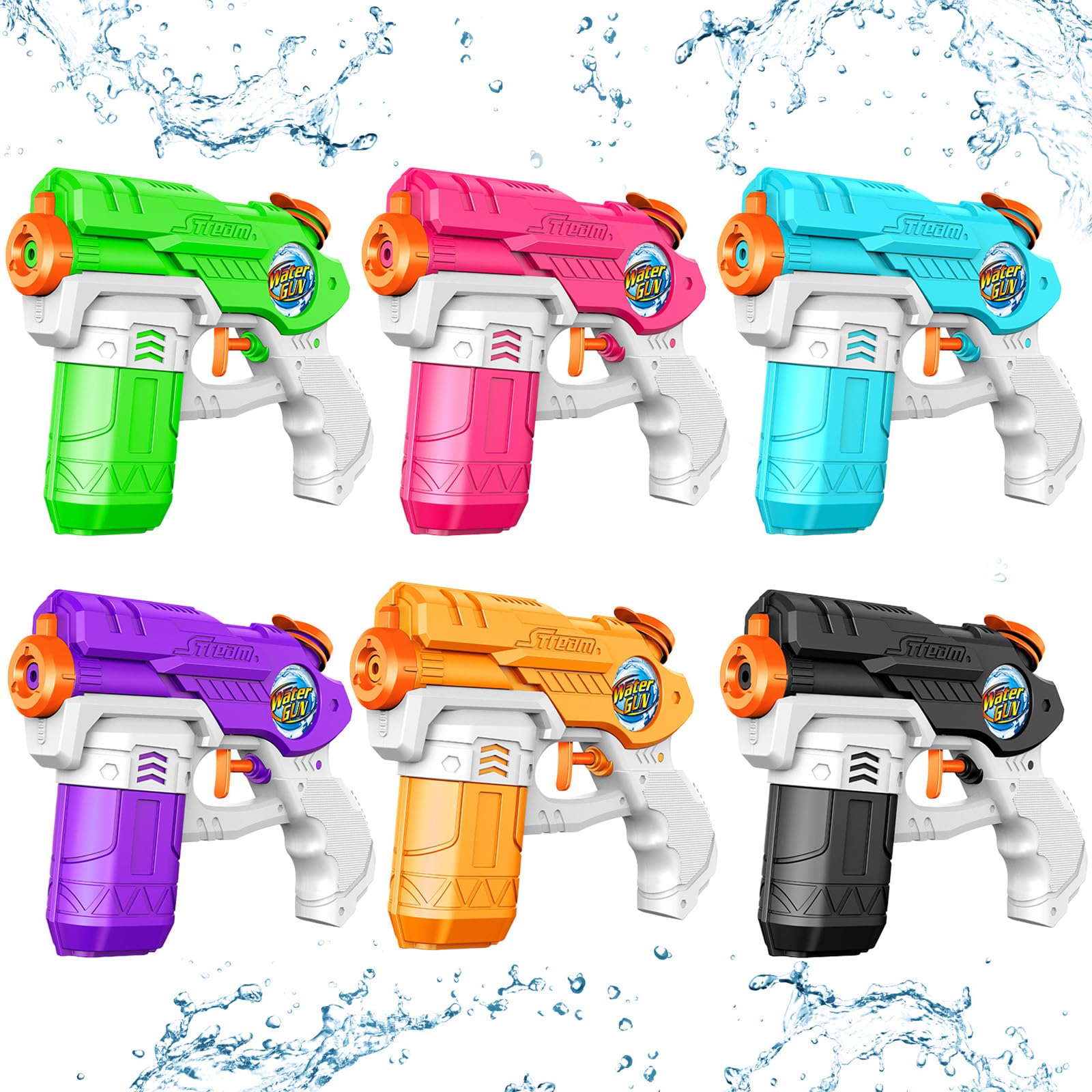 Water Guns for Kids Adults, 6 Pack Squirt Guns Soaker Blaster 220CC Capacity Long Range Super Water Gun Pistols for Boys Girls Toddlers Swimming Pool Water Toys (6)