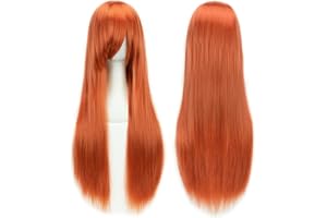 IMISSU 80cm Long Straight Natural Hair Cosplay Wigs with Bangs Colorful Halloween Costume Party Wig for Girl (Fragrant Orange)