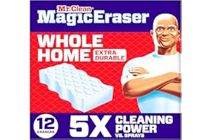 Mr. Clean Magic Eraser Sponge, All Purpose Cleaner, Cleaning Scrubber, Wall, Sneaker, Kitchen, Bathroom, Shower Cleaning Supplies, Melamine Sponge, Cleaning Pads, Whole Home Extra Durable, 12ct
