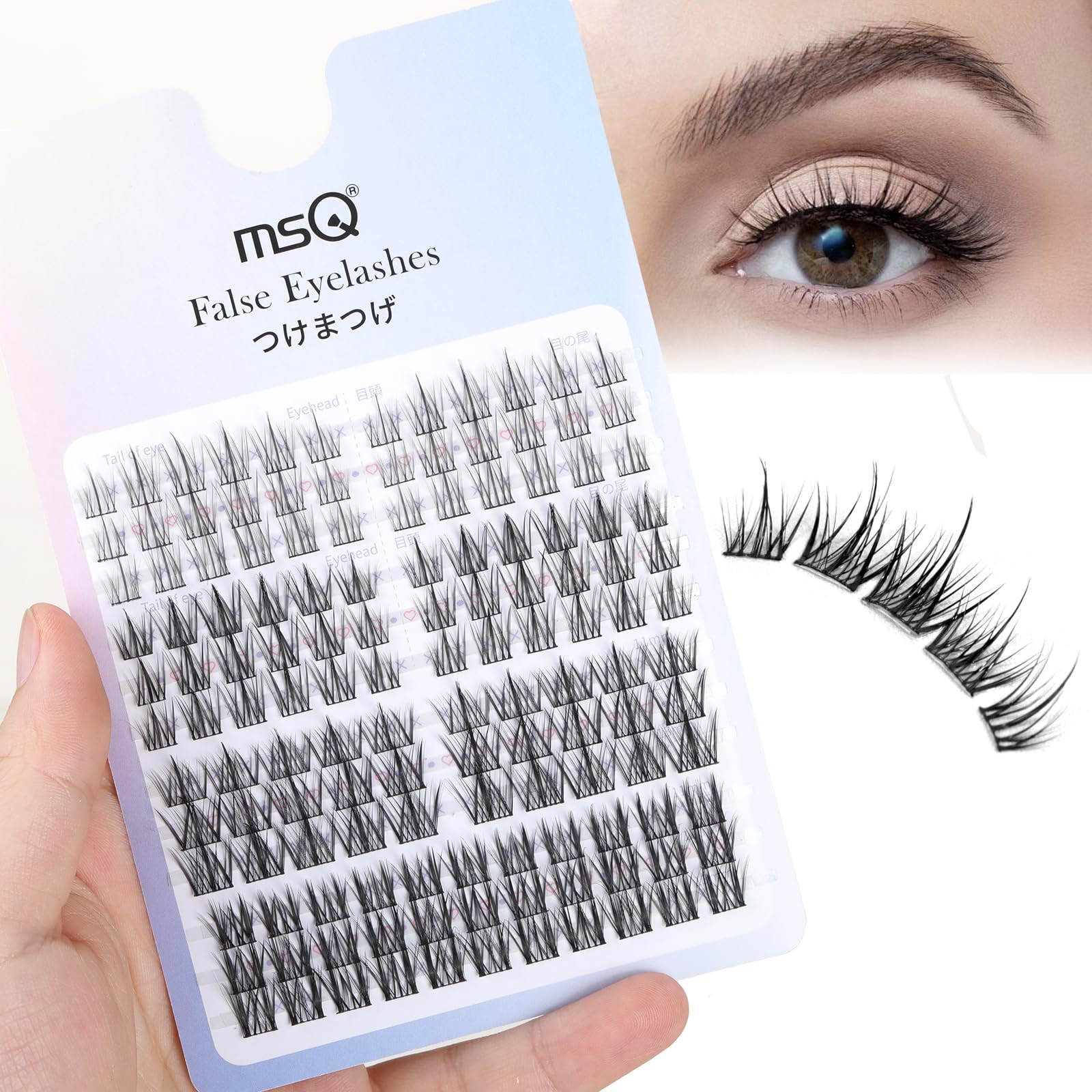 MSQ Individual lashes, 135 Pcs DIY False Eyelashes C Curl Cluster Lashes 4 Styles Mixed Individual Lashes Extensions Thin Band Natural Cluster Lash Kit (Mix 11-13mm)