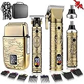 QREEYX Hair Clippers for Man T-Blade Trimmer Nose Hair Trimmer Electric Shaver Set, Professional Metal Body Barber Clippers Set for Haircut, Men’s Grooming Kit with LCD Display, Ideal Gift for Him