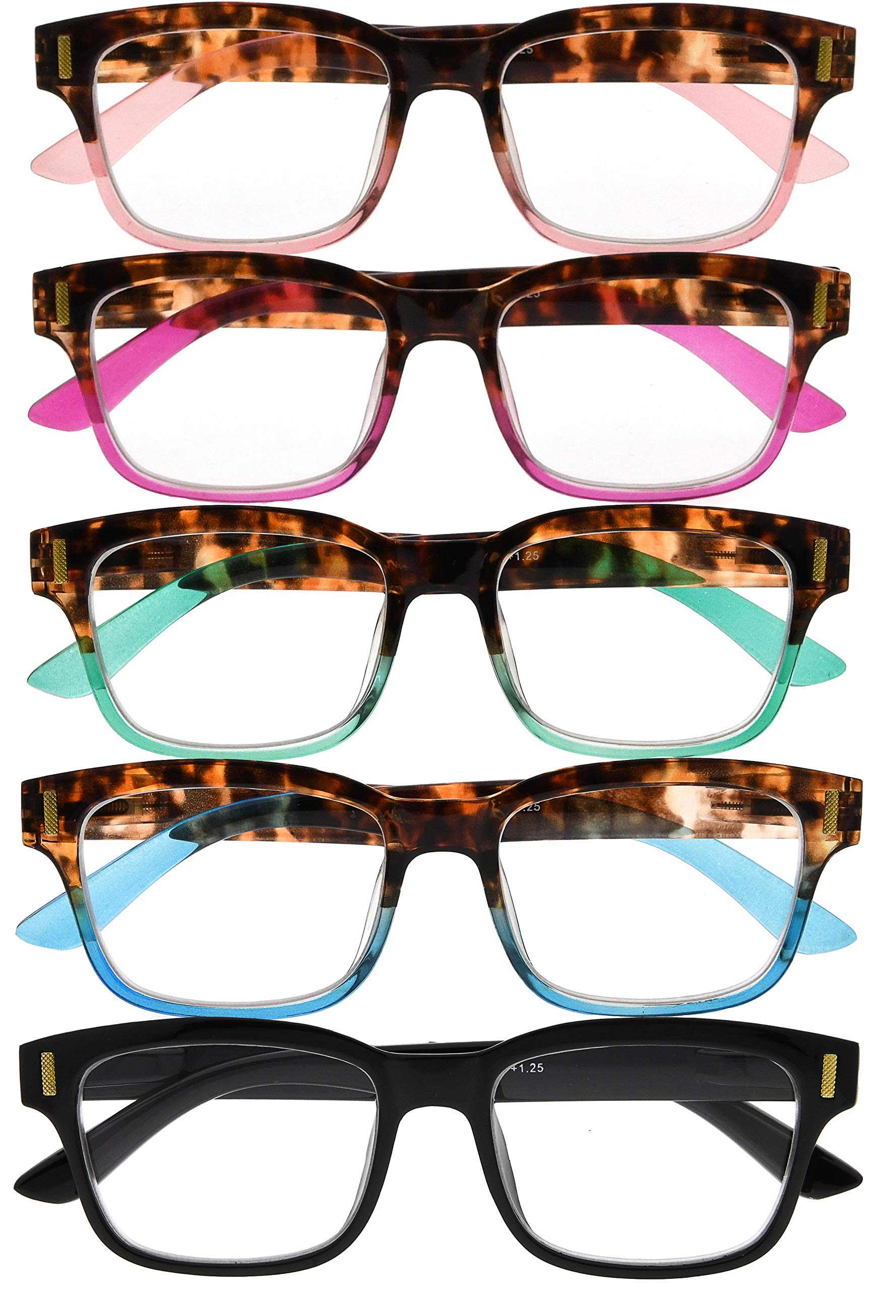 CessBlu Ladies Reading Glasses 5 Pairs Fashion Reader Eyeglasses for Women Reading +1.25