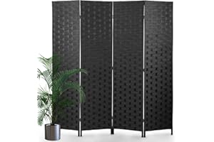 Room Divider,4 Panels 6FT Folding Privacy Screen Room Divider Wall Wood Mesh Hand-Woven Design Freestanding Partition Portabl