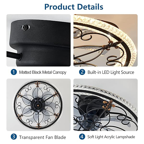 HUIXUTE CAGED CEILING FAN WITH LIGHTS REMOTE CONTROL, 6 SPEEDS 3 COLOR FARMHOUSE INDUSTRIAL CEILING FAN WITH LIGHT FOR KITCHEN BEDROOM LIVING ROOM