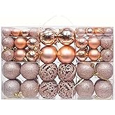 100PCS Christmas Ball Ornaments for Tree,Shatterproof Plastic Holiday Baubles Set in Assorted Sizes and Finishes, Christmas Tree Decorations for Home, Office, Party, Indoor Outdoor Use,Rose Gold