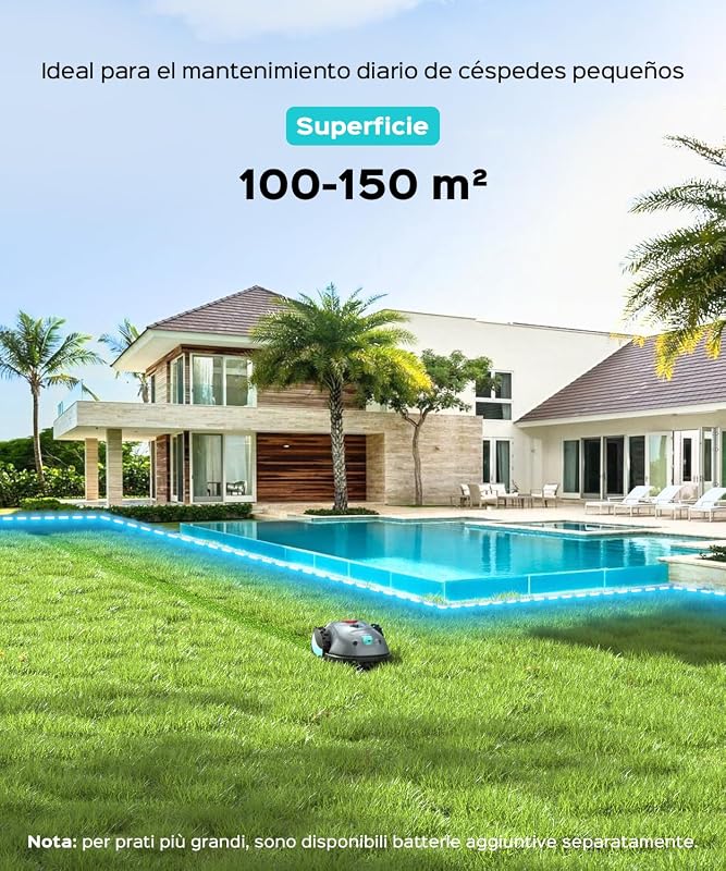 Cortador de relva robótico V100 sem cabo perimetral, com câmara, sistema de evitação de obstáculos, navegação visual, bateria 4 Ah, corta-relva robótica com lâminas de substituição e corte em espiral