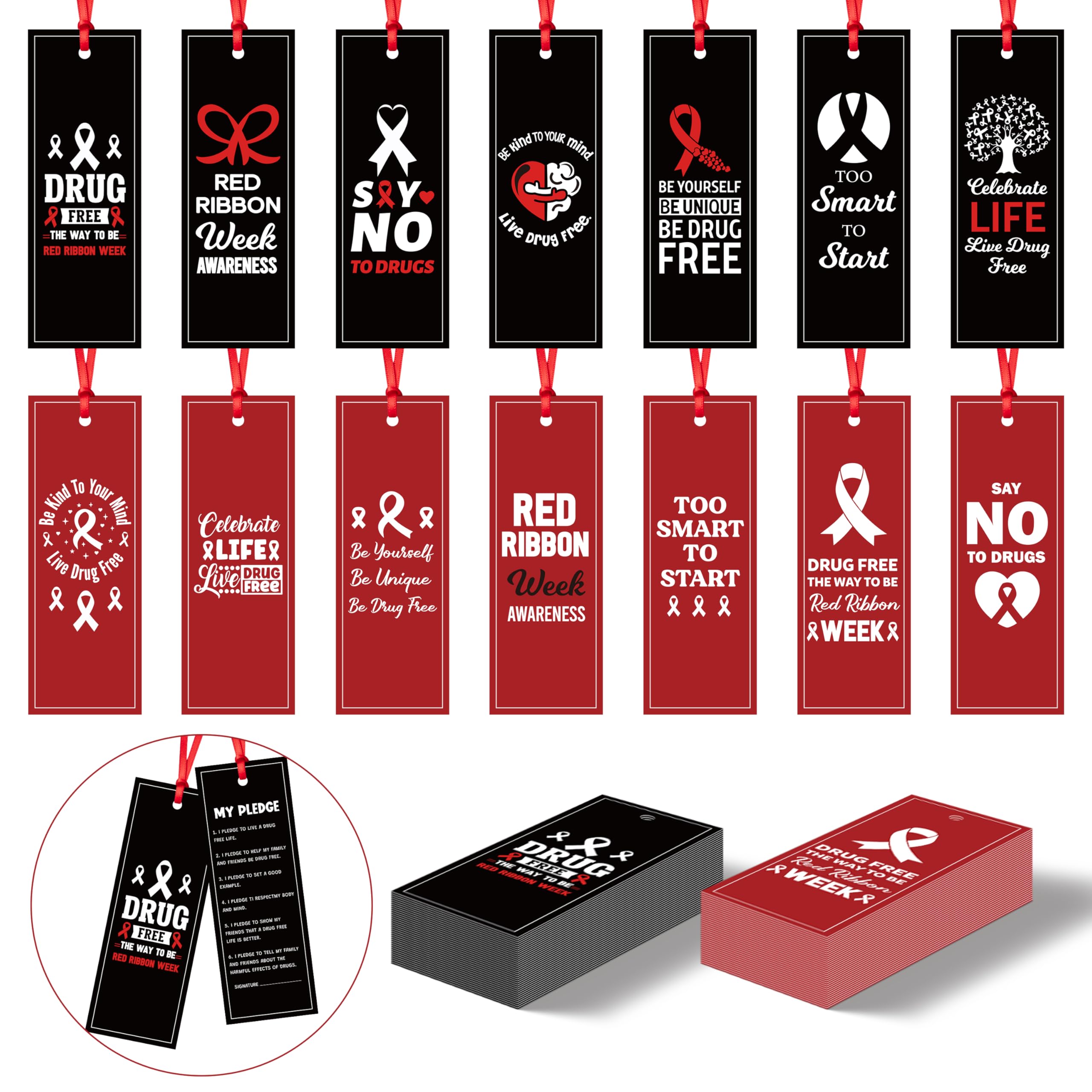 Photo 1 of COcnny Red Ribbon Week Bookmarks - 140pcs Awareness Drug Free Book Marks Bulk for Kids Reading Log, Say No to Drugs Book Tracker Bookmark with Signature for Classroom School Charity Party Supplies