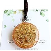PSEEHEE Rose Quartz Cyrstal Orgonite, Enochian Angel Magic Amulet, Alpha and Omega Chakra Healing Orgone Pendant Necklace, Heart 4th Chakra Reiki Spiritual Healing Crystals Stones Men Women