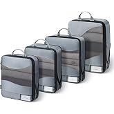 TOPEAST Compression Packing Cubes 4 Set Suitcase Organizer Bags for Travel | Expandable Travel Accessories Lightweight Luggage Space Saver Bag Travel Essentials with Double Zipper, Mesh Top, DIY Slot