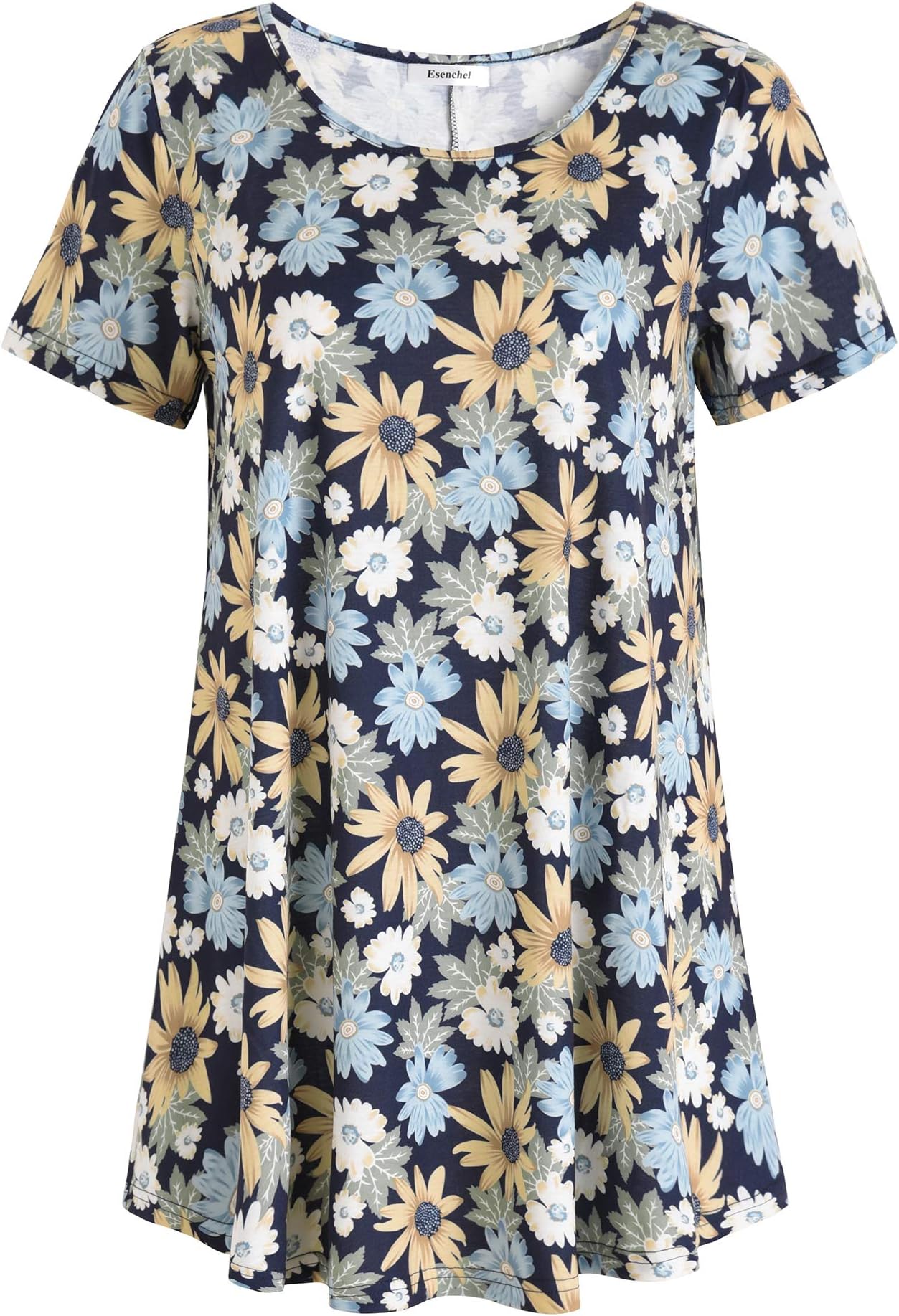 Esenchel Women's Short Sleeves Patterned Tunic Top