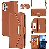 Jaorty Crossbody Wallet for iPhone 17 Case with Strap Brown Credit Card Holder,Shouler Lanyard, 6.3",PU Leather,Handbag Purse,Kickstand,Make Up Mirror Cover,for Women Girl