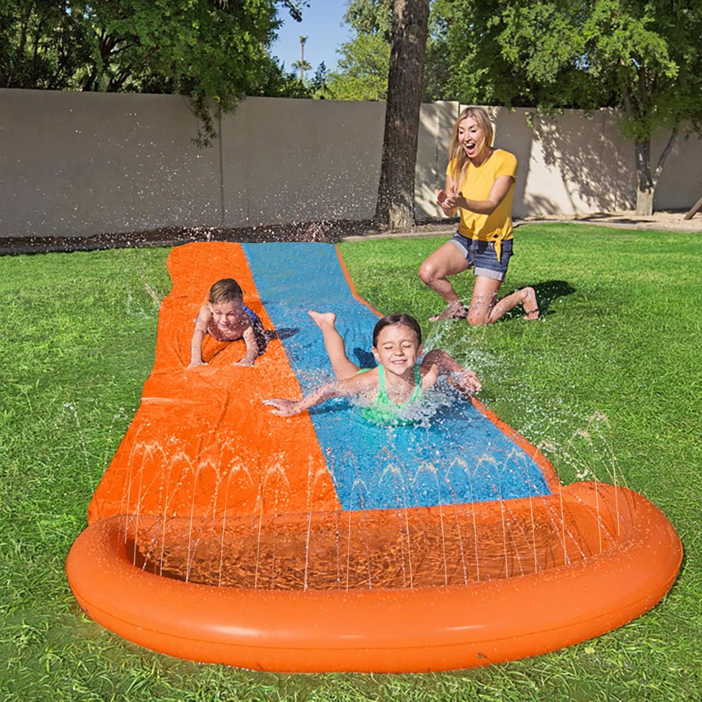 Vizor Taopleker Water Slip and Slide for Kids Adults, Backyard Giant Waterslide Racing Lanes and Splash Pool Games, Outdoor Blow Up Water Slides: Toys & Games