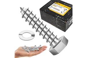 Mywish (50Sets) 3/8" x 1-1/2" Lag Bolts, 304 Stainless Steel 3/8 inch Lag Screws Bolts for Wood, Heavy Duty Hex Head with Fla