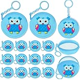 KeeStar 15 Pack Blue Owl Coin Purse with Zipper Keychain,Wallet Bag Party Favors for Owl Birthday Party Decoration, Animal Themed Baby Shower, School Carnival Rewards, Travel, Classroom Prize
