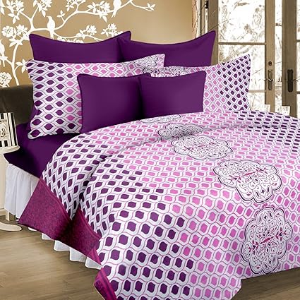 Cortina 104 TC Cotton Double Bedsheet with 2 Pillow Covers - Multicolour