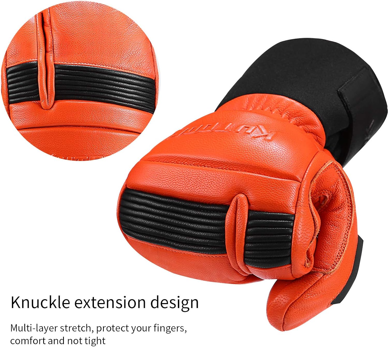 KUTOOK Ski Mittens with HIPORA Waterproof Membrane Goat Leather Gloves for Skiing Outdoor: Clothing