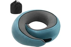 Badink®Snail Neck Pillow Memory Foam with MagicStrap – Adjustable Ergonomic Travel Pillow for Office/Airplane/Car, Washable Cover, Portable Cervical Support(Peacock Blue)