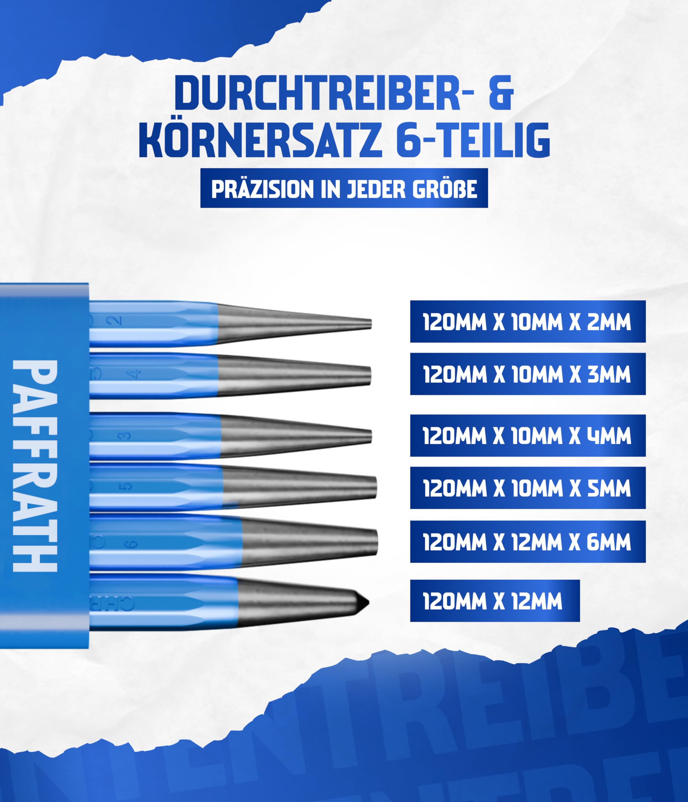 Paffrath® Durchtreiber- und Körnersatz 6-teilig – Präzise geschliffene Spitzen für exakte Markierungen – Hochwertiger Chrom-Vanadium-Stahl für maximale Haltbarkeit – Made in Germany 2
