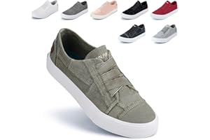 JENN ARDOR Women's Stylish Slip On Sneakers No Laces Elastic Low Top Canvas Sneakers Trendy Flats Comfortable Casual Walking Shoes