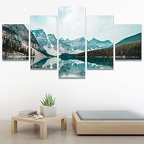 SIGNWIN 5 Panel Canvas Wall Art Winter Lake...