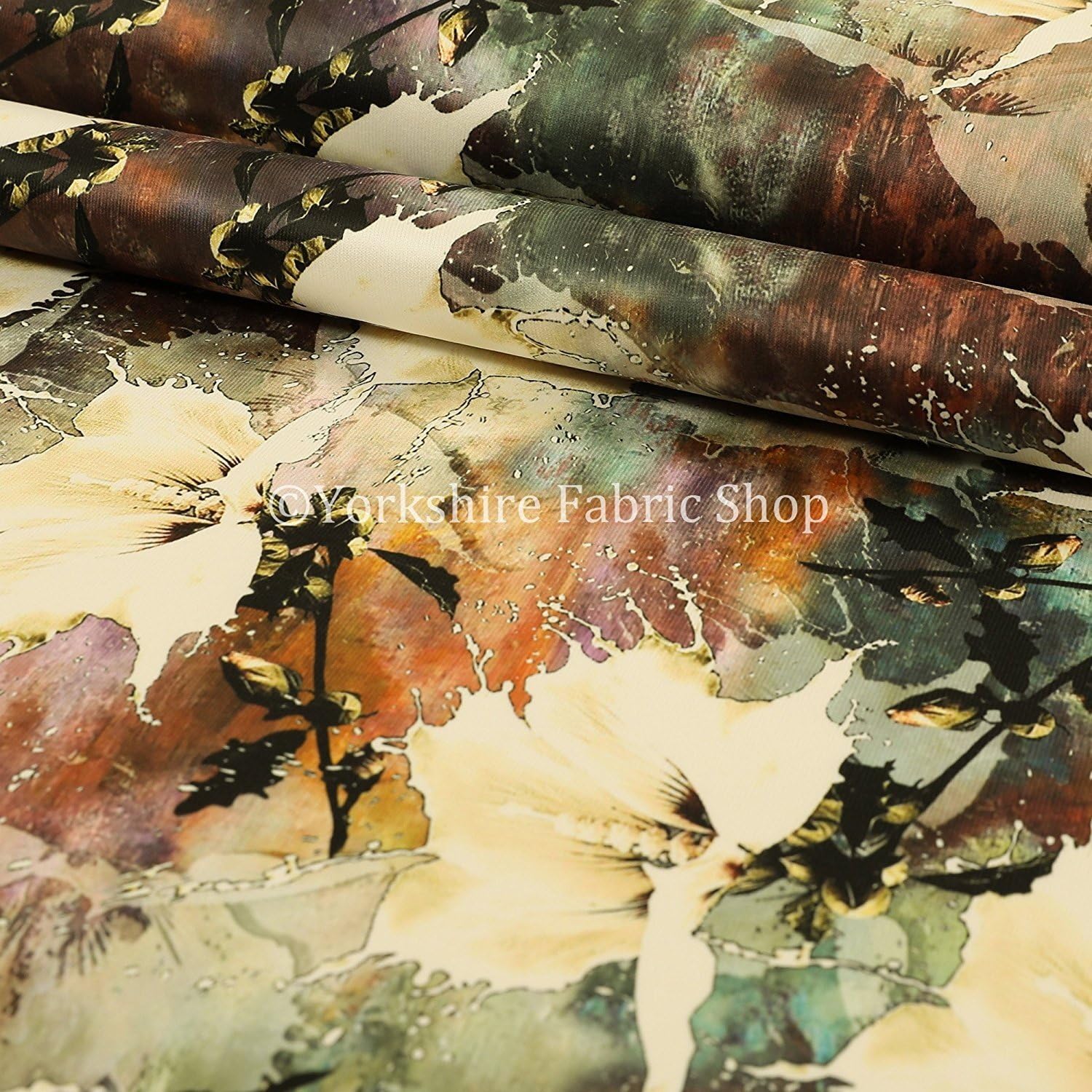 Old Orange Brown Rustic Leaf Full Floral Print Velour Velvet Upholstery Fabrics (10cm x 8cm Sample)