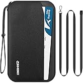 MoKo Family Passport Holder for 5 with Shoulder Strap & AirTag Holder, RFID Blocking Passport Travel Wallet Travel Document Organizer for Plane Tickets, Cards, Coins, Keys, Pen, Black