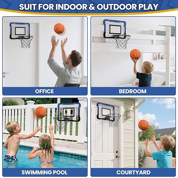 QDRAGON MINI BASKETBALL HOOP, OVER THE DOOR INDOOR, WITH 3 BALLS/INFLATOR/BREAKAWAY RIM, BASKETBALL TOY GIFTS FOR KIDS AND ADULTS, SUIT FOR BEDROOM/OFFICE/OUTDOOR, BLUE HOOP