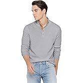 State Cashmere Men's Button Up Mock Neck Sweater 100% Pure Cashmere Long Sleeve Polo Quarter Collar Pullover